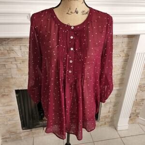 ANTHROPOLOGIE x‎ Daniel Rainn pintuck slightly sheer polka dot shirt M